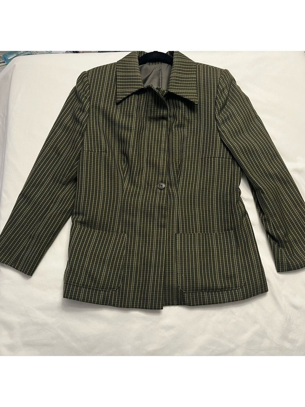 Striped Moto Blazer Longsleeve Jacket Asymmetrical Zip PTP 17 Inches